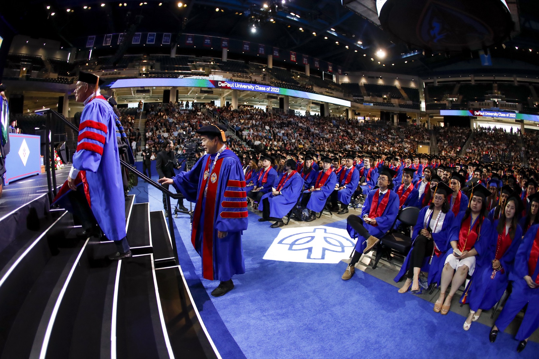 Dr. A. Gabriel Esteban walks up to the stage for one of his last commencement ceremonies as DePaul’s president.